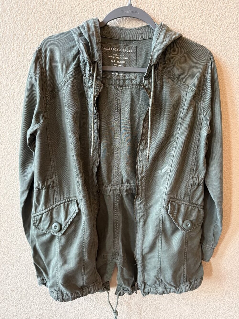American Eagle Olive Green Hooded Utility Anorak Jacket Sz XS